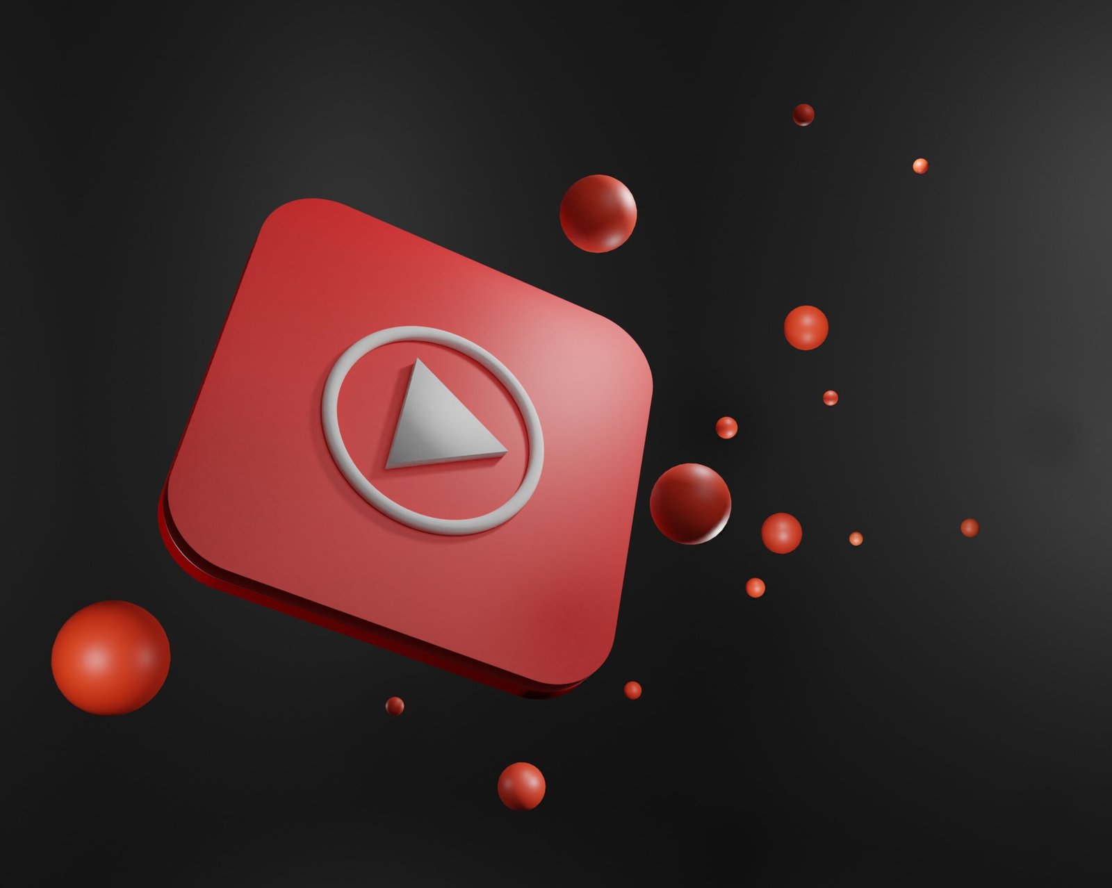 3D youtube music icon on black background with red beads